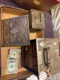 Rare diamond safe, early, one little broken piece from top included, includes key, and small bank