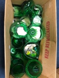 Box of green depression glassware