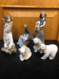 5 Lladro figurines and 2 Nao figurines and 2 flats misc
