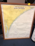 Large framed map of Topsail Island fishing club official fish finding Ariel spotting map