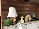 Lamp - pottery - lg. tin type photos - doll head - etc