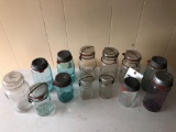 Canning jars including blue jars.