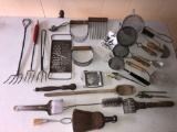 Assorted kitchen utensils - strainers - etc