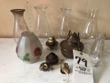 Oil lamp parts - glass shade and extra chimneys