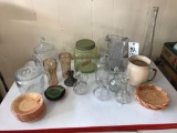 Green dep. cookie jar - pattern glass - cruets - etc