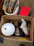 Coleman lamp, clip boards, misc, early shaving mirror