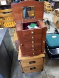 Nice jewelry cabinet with jewelry, plus small stand