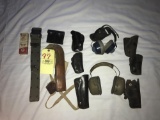 Assorted leather holsters - belts - etc