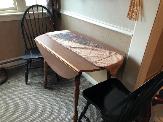 Drop-leaf Formica top table with ext. leaf and 2 chairs