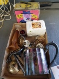 Sterling candlestick parts, goebel figurine, lunch box
