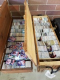 2 wood boxes full of sports cards