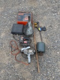 Drill, jigsaw, funnel, electric motor, clamp