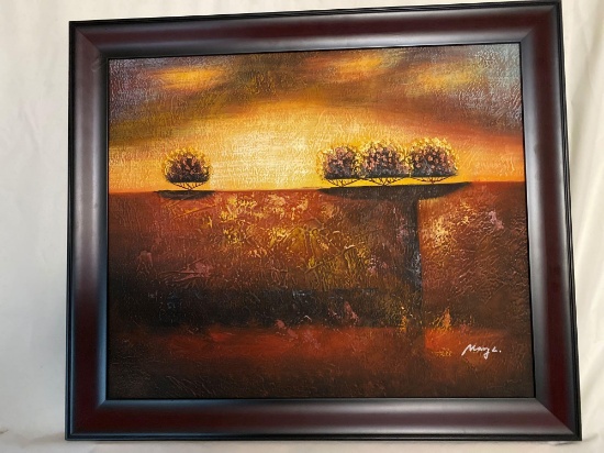 Mary L. signed painting on 20 x 24, canvas, "Autumn Colors", 23.5 x 27.5 frame.