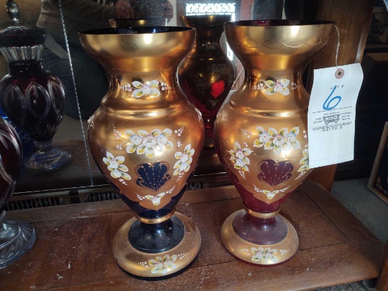 2 Enameled Bohemian Style Vases