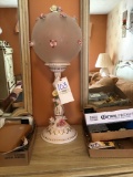 Large Floral Lamp w/ Applied Flower Blooms To The Globe, Some Chips To The Flowers