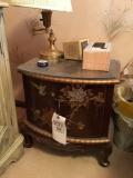 Oriental Style Two Drawer Nightstand w/ Alarm Clock and Lamp