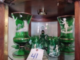 Assorted Green Bohemian Style Mary Gregory Glassware