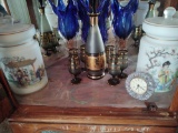 Decanter Set & 2 Oriental Urns