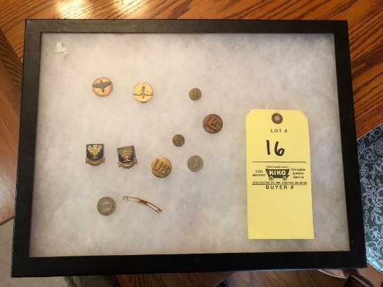 Military Pins and Buttons, Canton City Bus Token, Display Case