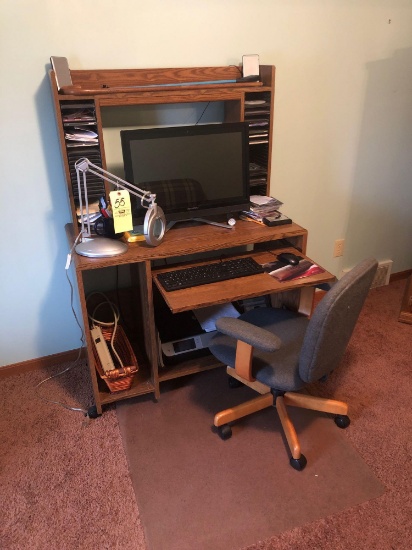 Lenovo Computer Monitor, Gigaware Speakers, Computer Desk with Chair, HP Envy Printer, Cds