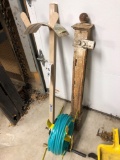 Steel post, hose reel, garden hose holder