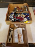 2 boxes of costume jewelry, watches, flatware