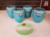 4 matching vases and plate
