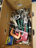 Box lot of pullers, snips, clamps, hand tools