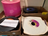 3 flats 45 rpm records and holder mostly 1960s rock and roll, blues, rhythm and blues