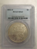 1892 graded O silver dollar coin