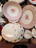 Box of assorted plates, rose bouquet Johnson Bros. china