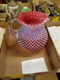 Fenton cranberry opalescent hobnail pitcher