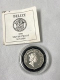 1990 silver proof dollar coin from Belize