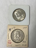 2 half dollar US coins 1954, 1962