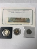 JFK half dollar, missed nickel, Canada test token, Vietnam paper money