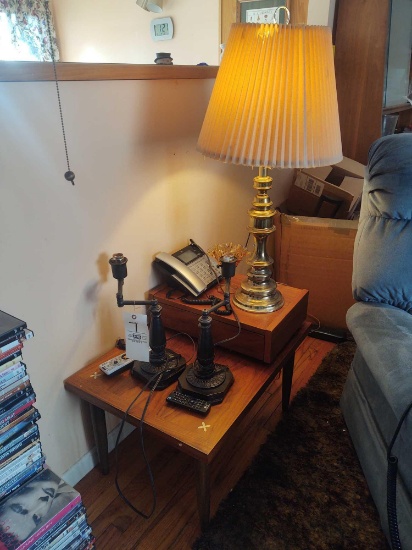 Mid-Century Modern End Stand w/ 3 Lamps