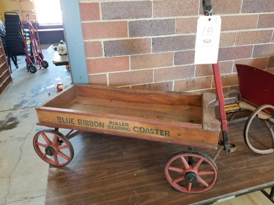 Early wooden wagon, Blue Ribbon Roller Bearing Coaster