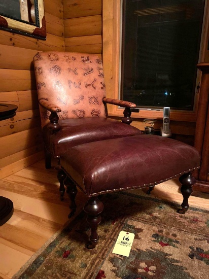 Western Style Branded Leather Chair w/ ottoman