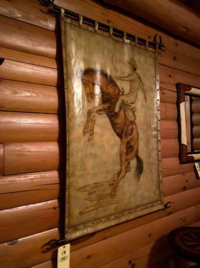 Western Leather Wall Mural of a Saddle Bronc Rider