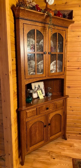 Beautiful Custom Oak 2-pc. Corner Cupboard