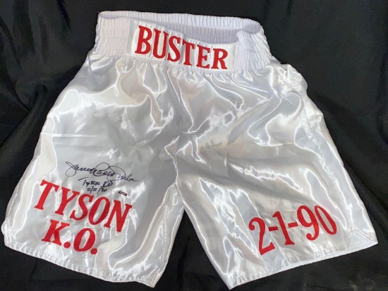 Buster Douglas signed boxing shorts, size XL, Red Carpet Authentics COA #12062.