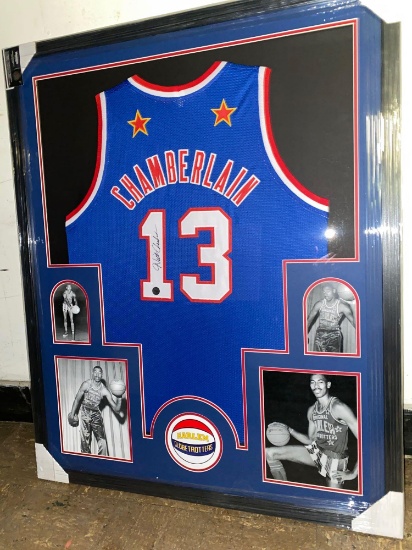 Harlem Globetrotter jersey w/ Wilt Chamberlain autograph, 34 x 42 frame