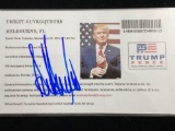 Donald Trump signed Melbourne Airport Florida 2016 rally event ticket.
