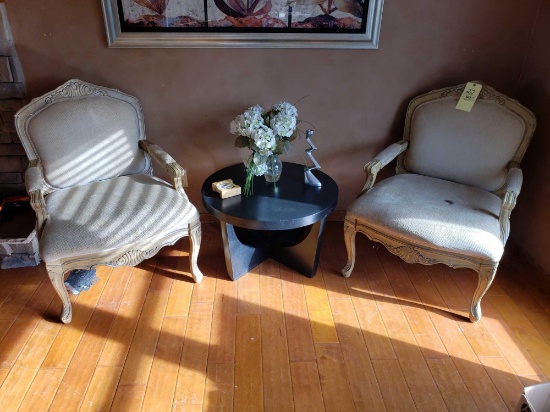 Pair of Arm Chairs, Side Table