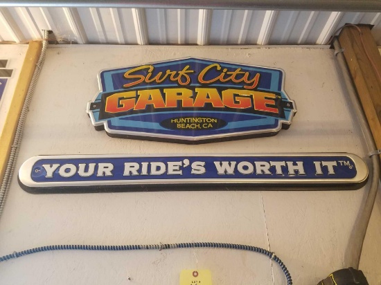 Surf City Garage 2 piece sign, tin and foam, 40 x 20 inchs