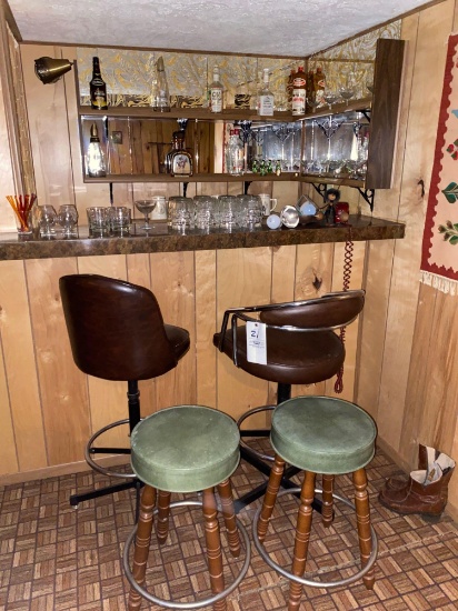 Bar glasses and stools