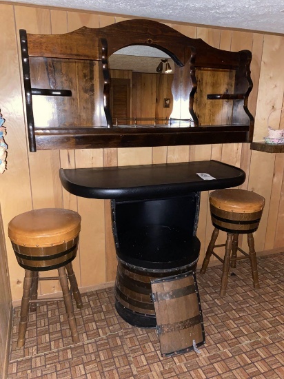 Barrel bar and stools