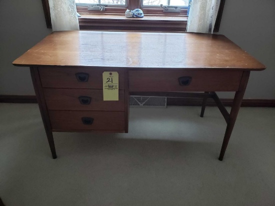 Midcentury desk with cane seat chair
