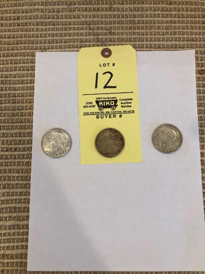 3 Peace silver dollars