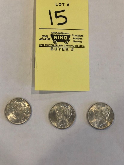 3 Peace silver dollars